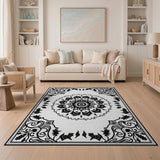 Mandala Black White Mandala Persian Area Rug