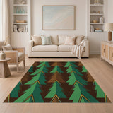 Green Pine Forest Geometric Area Rug