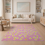 Floral Vintage Cheerful Pink Daisy Floral Area Rug
