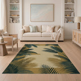 Coastal Palm Frond Area Rug in Green Beige