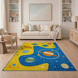Vibrant Space Planets Kids Cartoon Area Rug