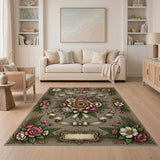Ornate Pink Rose Wreath Vintage Area Rug