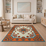 Orange Teal Persian Medallion Area Rug