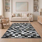 Black and White Distressed Checkered Black White Area Rug