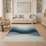 Blue and Teal Serene Blue Wave Layers Abstract Area Rug