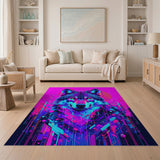 Cyberpunk Neon Wolf Area Rug