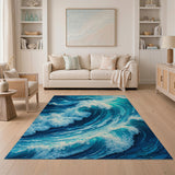 Dynamic Teal Ocean Waves Geometric Area Rug