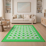 Green Floral Vintage Vibrant Green Shamrock Clover Area Rug