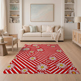 Red Chevron Daisy Area Rug