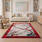 Red Border Plum Blossom Area Rug