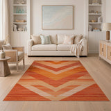 Vibrant Orange Chevron Geometric Area Rug