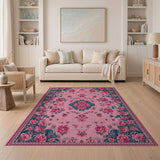 Vintage Pink Rose Medallion Rug