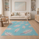 Light Blue Pink-Tipped Feather Pattern Rug