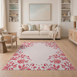 Border Ornate Pink Floral Border Area Rug