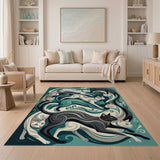 Swirling Teal Cats Area Rug