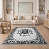 Black and White Floral Vintage Ornate Black White Mandala Area Rug
