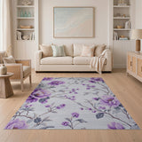 Vintage Purple Floral Washable Area Rug, Low Pile Non-Slip