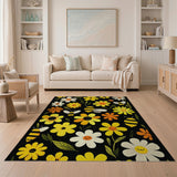 Washable Whimsical Bee & Smiling Floral Low Pile Area Rug