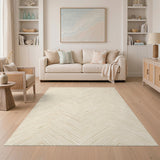 Beige and Neutral Beige Chevron Geometric Area Rug