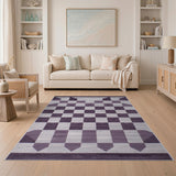 Geometric Modern Purple Geometric Checkered Area Rug
