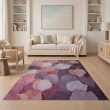 ODIKA Washable Low Pile Area Rug - Pink and Purple Abstract Floral Leaf Pattern, Non-Slip & Pet Friendly