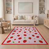 Playful Strawberry Pink Fruit Pattern Rug