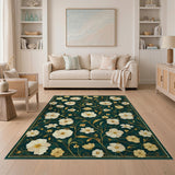 Green Emerald Green Gold Floral Vintage Area Rug