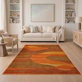 Vibrant Orange Wavy Stripe Abstract Area Rug