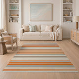 ODIKA Modern Orange and Grey Striped Washable Area Rug - Low Pile Non-Slip Pet & Kid Friendly Carpet