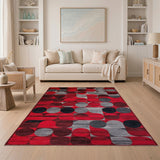 Geometric Modern Bold Red Geometric Circles Area Rug