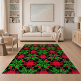 Vibrant Green Holly Leaf Red Berry Geometric Rug