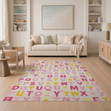 Kids Cartoon Playful Multi-Color Alphabet Kids Area Rug