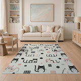 Multi-color and Patterns Playful Black Cat Cartoon Area Rug