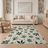 Beige Green Leaf Red Berry Pattern Area Rug