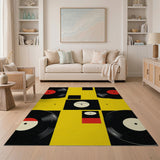 ODIKA Washable Retro Vinyl Record Pop Art Area Rug - Yellow Geometric Low Pile