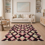 Pink Faceted Diamond Geometric Area Rug