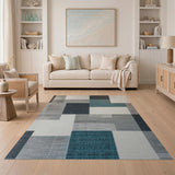 Modern Geometric Grey Teal Patchwork Area Rug