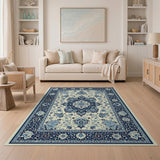 Navy Blue Ivory Persian Medallion Area Rug