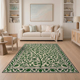 Ornate Green Vine Leaf Area Rug