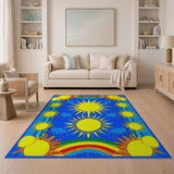 Vibrant Yellow Suns Rainbow Kids Area Rug