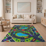 Colorful City Roads Kids Play Rug