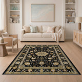 Elegant Black Gold Persian Floral Area Rug