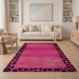 Boho Chic Pink Hot Pink Leopard Print Border Area Rug