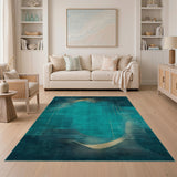 Teal Gold Dot Line Geometric Area Rug