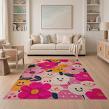 Whimsical Smiling Flowers Area Rug