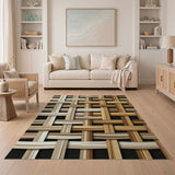 Beige and Neutral Beige Woven Basket Weave Area Rug