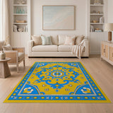 Vibrant Yellow Blue Persian Medallion Rug
