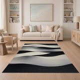 Black and White Wavy Black White Abstract Area Rug