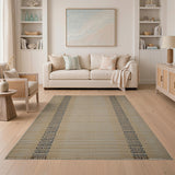 Beige Woven Area Rug with Black Geometric Stripes