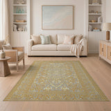 Gold Silver Traditional Persian Medallion Rug